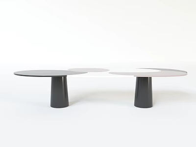 Modern Coffee Table With Black Metal Legs And Irregular Circular Wooden Top Design 3d model