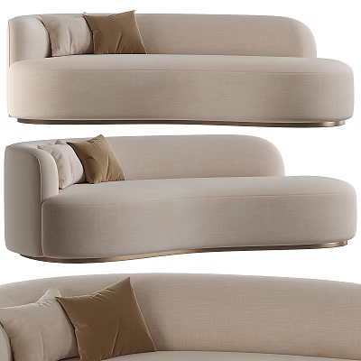 Elegant Modern Two Seater Sofa With Beige Fabric Curved Design And Gold Base 3d model