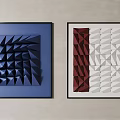 Modern 3D Geometric Wall Decor With Blue Red And White Triangular Patterns 3d model
