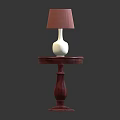 Classic Wooden Side Table Featuring Round Top Carved Leg And Brown Lampshade