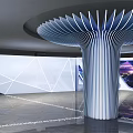 Timeline Corridor From 1980 to 2020 With Display Screens Exhibition Stands Globe And Data Elements