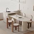 French Cream Style Island Dining Table and Chair Combination 3d model
