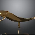 Golden Axolotl Sculpture With Shiny Body On Dark Background And Reflection