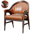 Stylish Brown Leather Dining Chair With Solid Wooden Frame And Comfortable Armrests 3d model