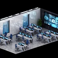 Modern Control Room With Multiple Monitoring Screens Workstations Digital Displays And Plants