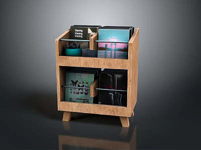 Modern Wooden Bookcase With Two Open Shelves Holding Books And Small Decorative Items 3d model