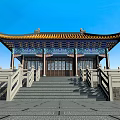 Traditional Ancient Chinese Building With Curved Roof Colorful Decorations Yellow Tiles And Stone Steps