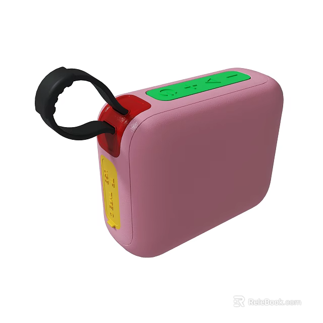 Pink Portable Power Bank With Green Panel And Black Strap Design 3d model 