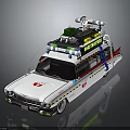 Vintage Ghostbusters Car With White Body Roof Equipment And Colorful Lights