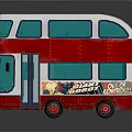 Red Commercial Double Decker Bus With White Roof London Route 66 And Advertisement Stickers