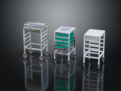 Stainless Steel Mobile Medical Carts With Storage Drawers And Tray Design 3d model