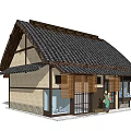 Traditional Style Commercial Complex With Tile Roof Wooden Structure And Bamboo Screens