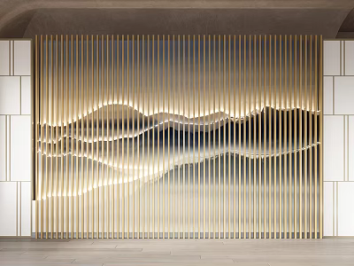 Modern Luxury Background Wall With Wooden Slats Wave Pattern And Lighting Effect 3d model