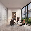 Modern Front Desk Reception Area With Large Windows Mountain View Red Decor And White Flooring