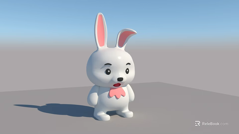 3D Rendered White Reptile Toy With Pink Ears And Bow Tie On Gray Floor 3d model 