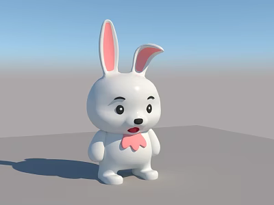 3D Rendered White Reptile Toy With Pink Ears And Bow Tie On Gray Floor 3d model