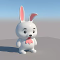 3D Rendered White Reptile Toy With Pink Ears And Bow Tie On Gray Floor
