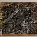 Natural Rock Texture Background Wall Design With Green Potted Plant Decoration 3d model