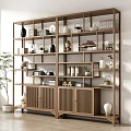 Traditional Chinese Wooden Antique Display Shelf With Vases Buddha Statue Books And Decorative Items
