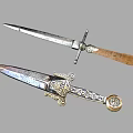 Elegant Antique Weapon Daggers With Wooden Handle And Ornate Metal Blades