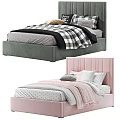 Single Bed with Pink Green Velvet Headboard Dream Theme Pillows Cozy Bedding