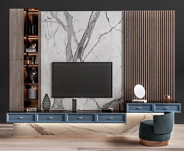 Modern TV background cabinet TV background wall decoration combination 3d model