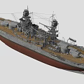 Detailed Battleship 3D Model Featuring Upper Structure Masts Turrets And Gray Hull 3d model