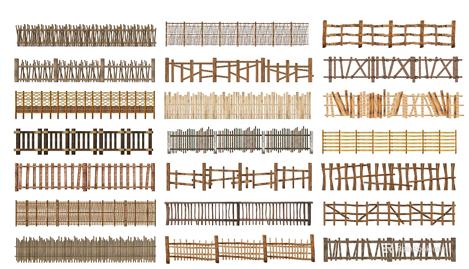 Various Types of Outdoor Fence Designs with Different Materials and Styles 3d model 