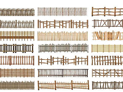 Various Types of Outdoor Fence Designs with Different Materials and Styles 3d model
