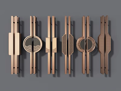 Modern Stylish Metallic Cabinet Handles With Various Geometric And Circular Designs 3d model