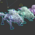 Colorful Mythical Wolf Creatures With Fluffy Fur Long Tails And Unique Horns