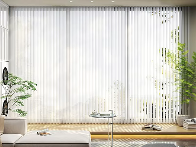 White Window Blinds In Cozy Living Room Interior With Natural Light And Green Plants 3d model