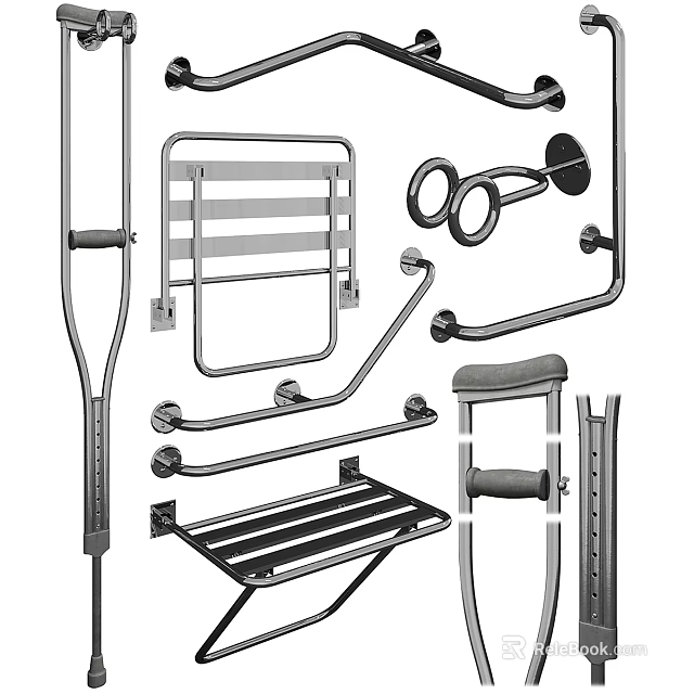 Modern Stainless Steel Bathroom Cabinet Rack Storage Solution With Towel Bars Hooks And Shelves 3d model 