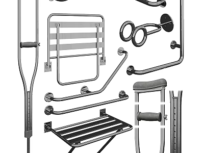 Modern Stainless Steel Bathroom Cabinet Rack Storage Solution With Towel Bars Hooks And Shelves 3d model