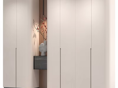 Modern Wardrobe Interior Design With Minimalist White Doors And Decorative Vase 3d model