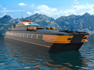 Luxury Yacht On Water With Mountain Background 3d model