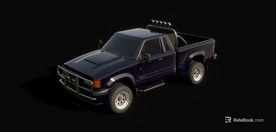 Dark Blue Two Door Utility Truck With Off Road Tires And Roof Rack 3d model 