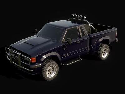 Dark Blue Two Door Utility Truck With Off Road Tires And Roof Rack 3d model