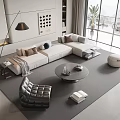Modern Living Room Sofa Coffee Table Set With Gray Upholstery And Leather Accent Chair