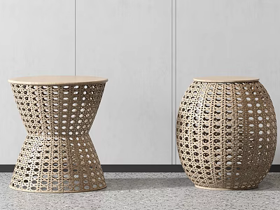 Handcrafted Rattan Stools With Intricate Hollow Out Design For Home Decor 3d model