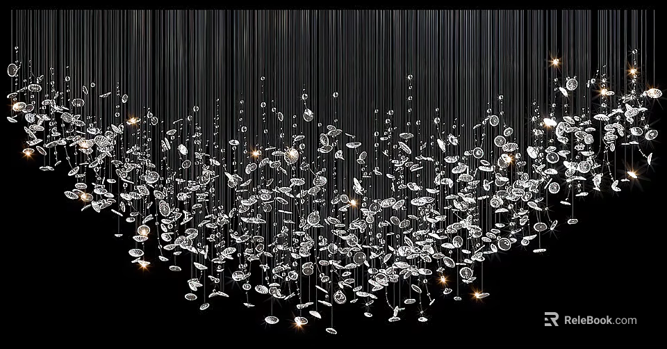 Modern Crystal Chandelier With Hanging Crystal Elements And Sparkling Light 3d model 