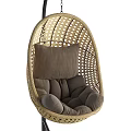 Cozy Rattan Woven Hanging Leisure Chair With Brown Comfortable Cushions
