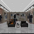 Modern Men's Clothing Store Interior With Suits Shirts Mannequins Sofa And Coffee Table