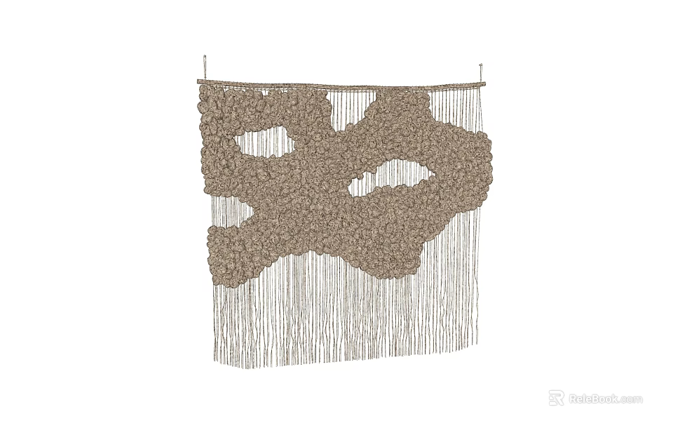 Wall Decor With Woven Tapestry Featuring Neutral Tone Irregular Patterns And Tassels 3d model