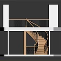 Wooden Spiral Staircase Design With Railing And Upper Platform In Modern Interior Space