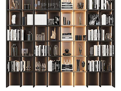 Modern Bookshelf With Books Decorative Items Glass Shelves And LED Lighting 3d model