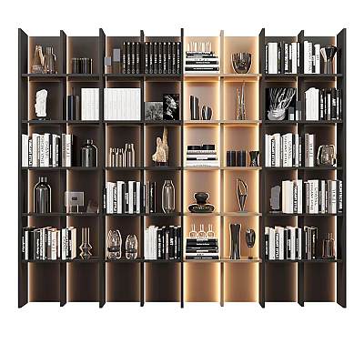 Modern Bookshelf With Books Decorative Items Glass Shelves And LED Lighting 3d model