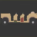 Brick Built Beige Vintage Car With Striped Roof And Red Accents