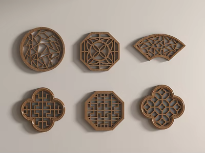 Traditional Chinese Wooden Carved Lattice Windows with Various Decorative Shapes and Designs 3d model