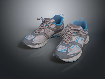 Gray Blue Sneakers with Beige Laces White Sole Mesh Design for Running and Casual Wear 3d model